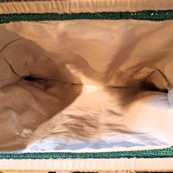 Vintage Boho Hand Crocheted Tote Purse Bag With Wood Handles 12"x12" Excellent - Picture 3 of 5